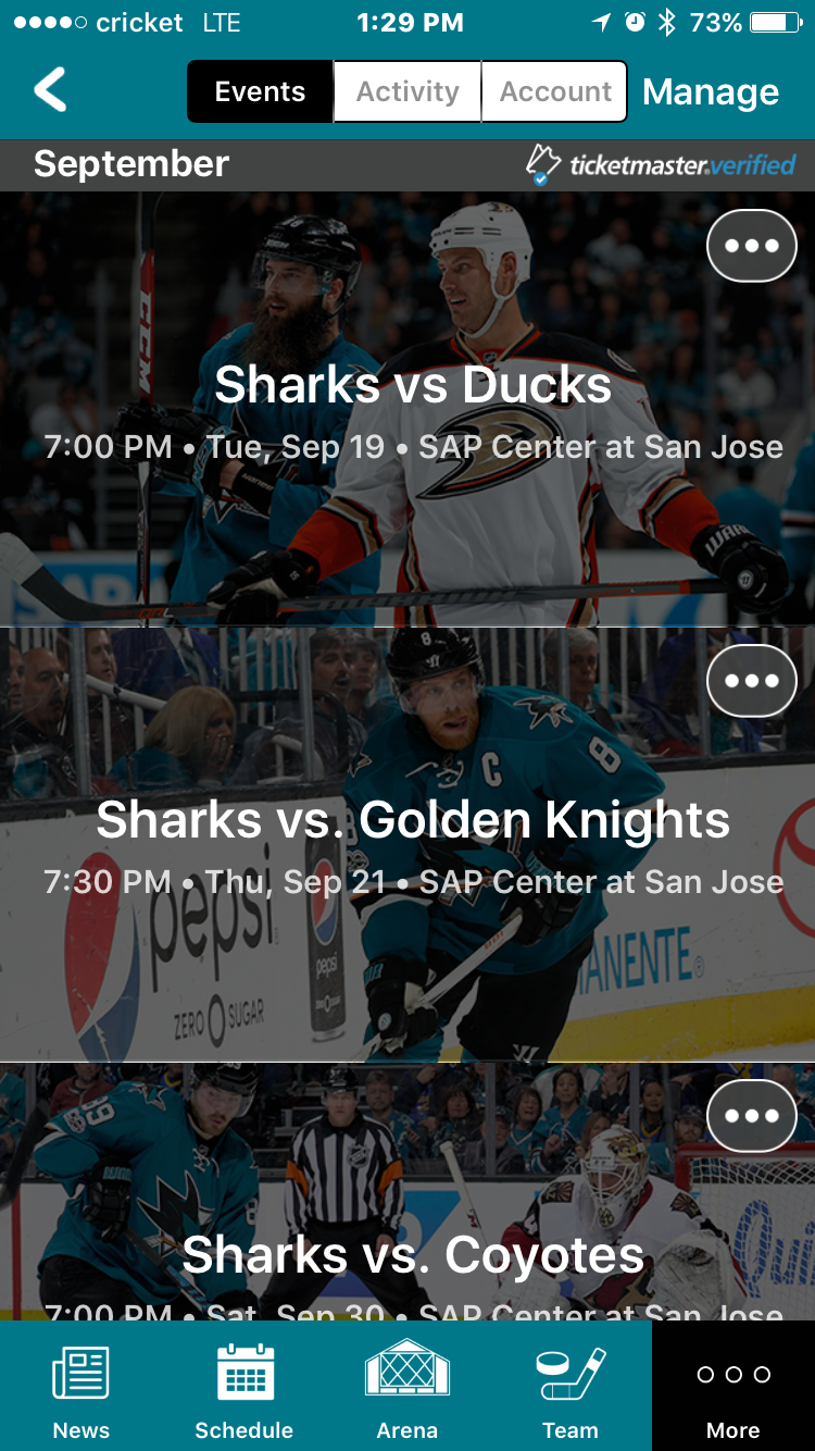 San Jose Shark Ticketmaster iOS App