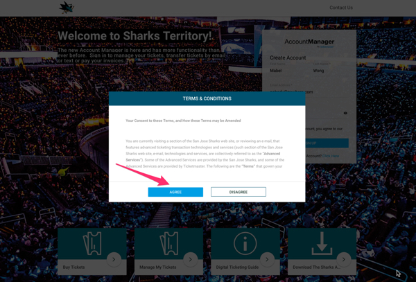 San Jose Shark Ticketmaster Registration Step 3